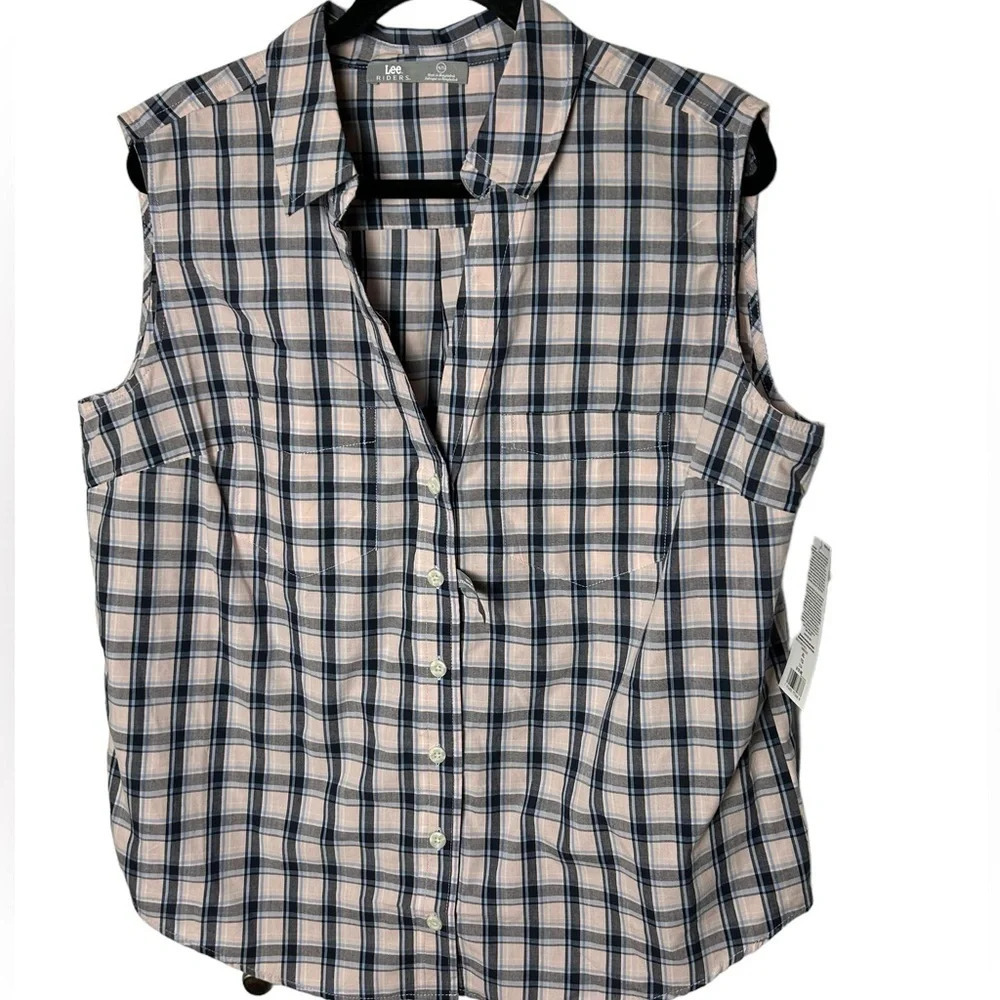 LEE  sleeveless plaid pink shirt L & XL oversized,button front ,Yellowstone NWT